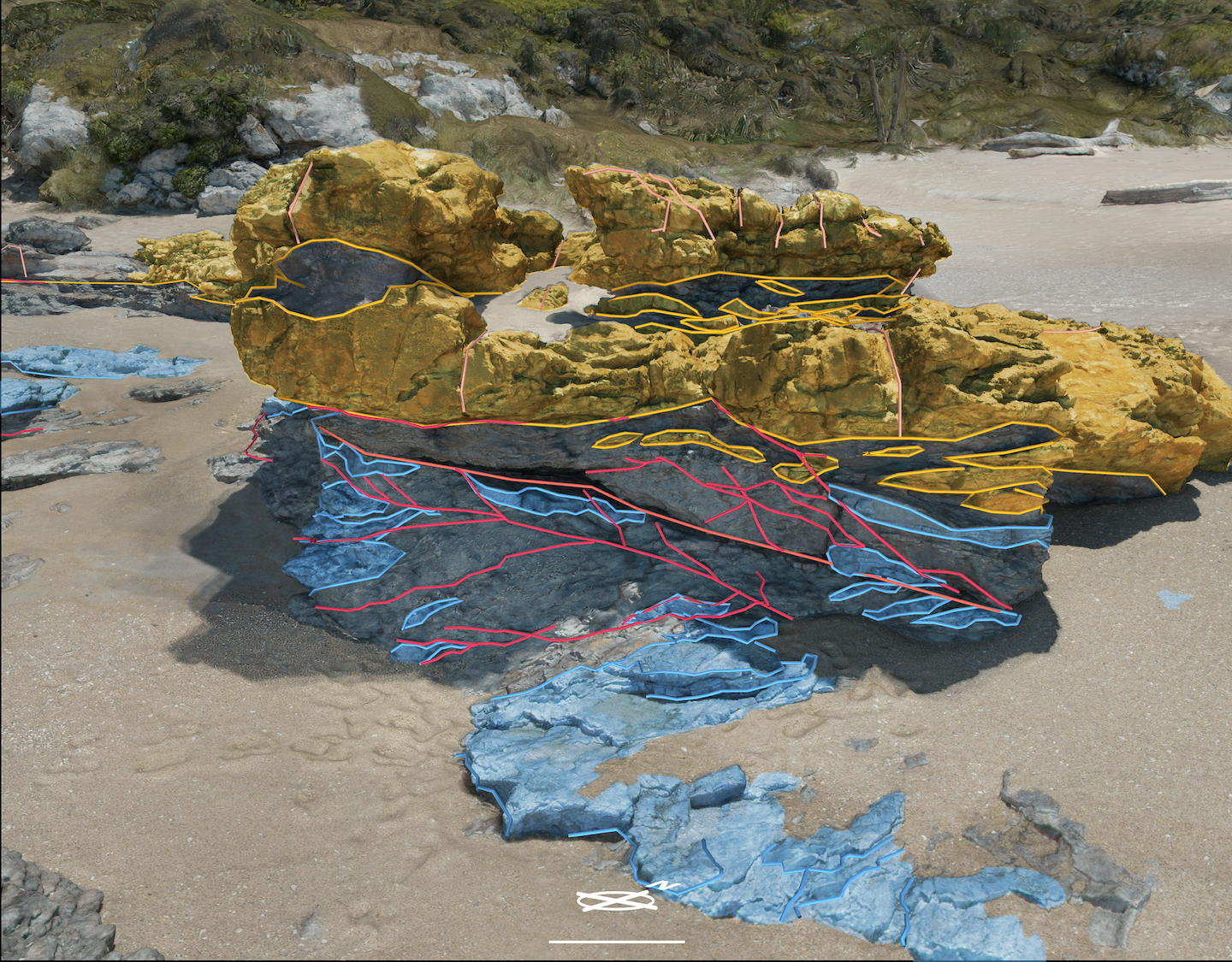 Interpreted outcrop model from the Chrystalls Beach Mélange
