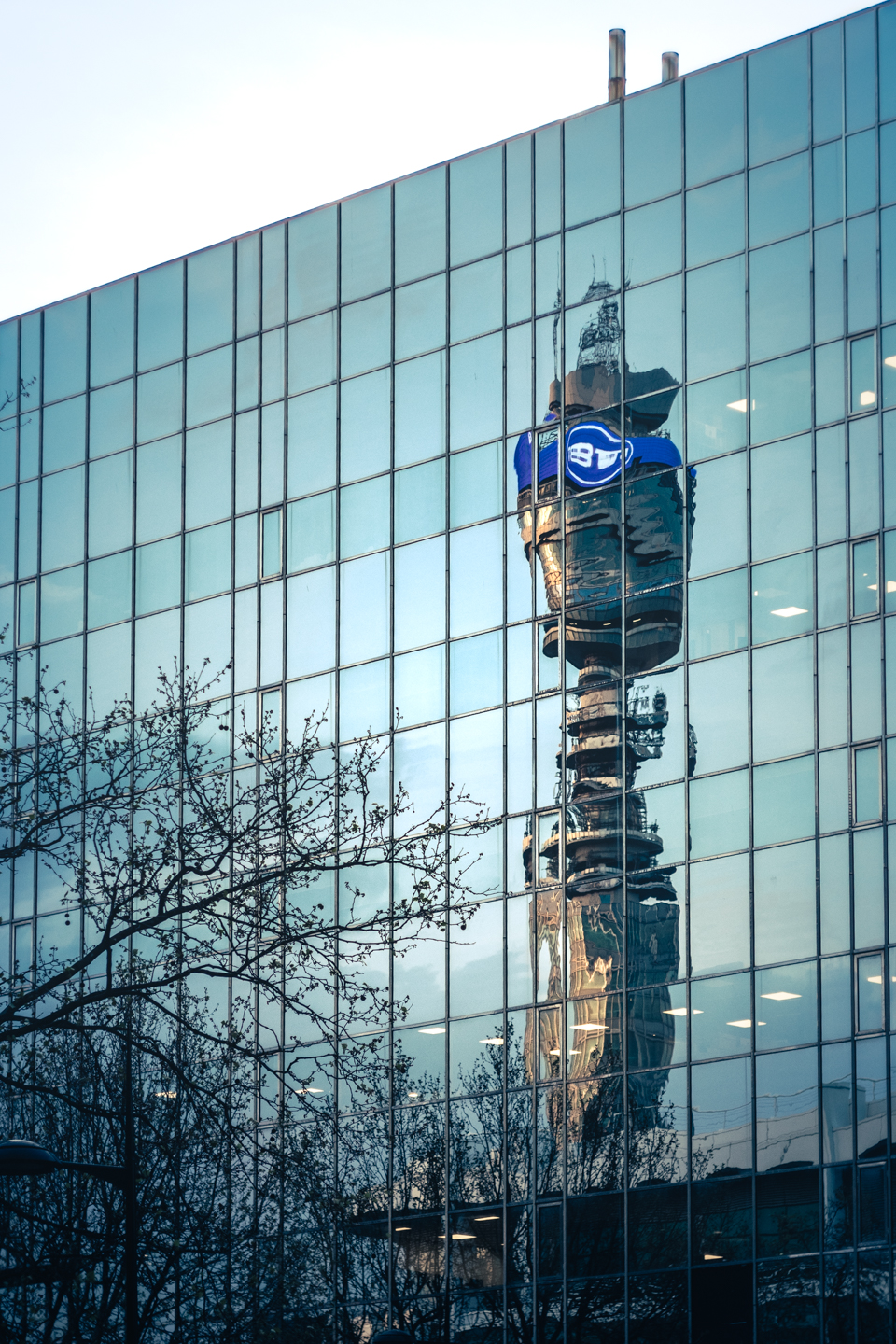 Distorted reflections of the BT tower.
